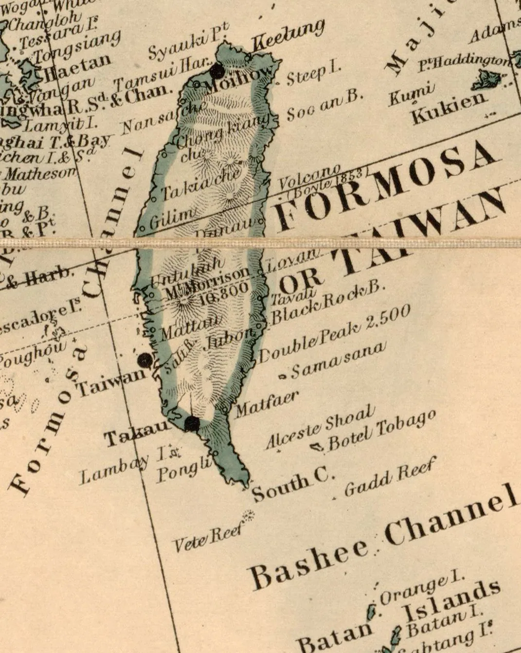 Mapa de Taiwan (Formosa) desenhado por Stanford em 1880.