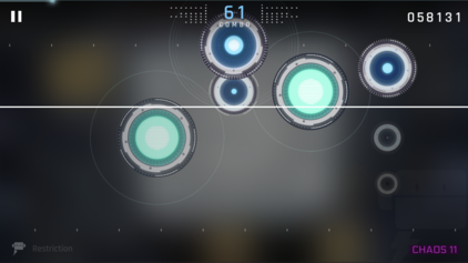 Cytus II gameplay 截圖,動態掃描線點擊音符的判定機制 — Cytus 系列招牌玩法