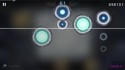 Cytus II gameplay 截圖，動態掃描線點擊音符的判定機制 — Cytus 系列招牌玩法