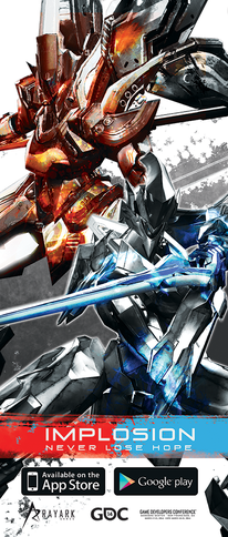 Implosion Never Lose Hope 遊戲海報,機甲動作場景搭配 App Store / Google Play 上架資訊