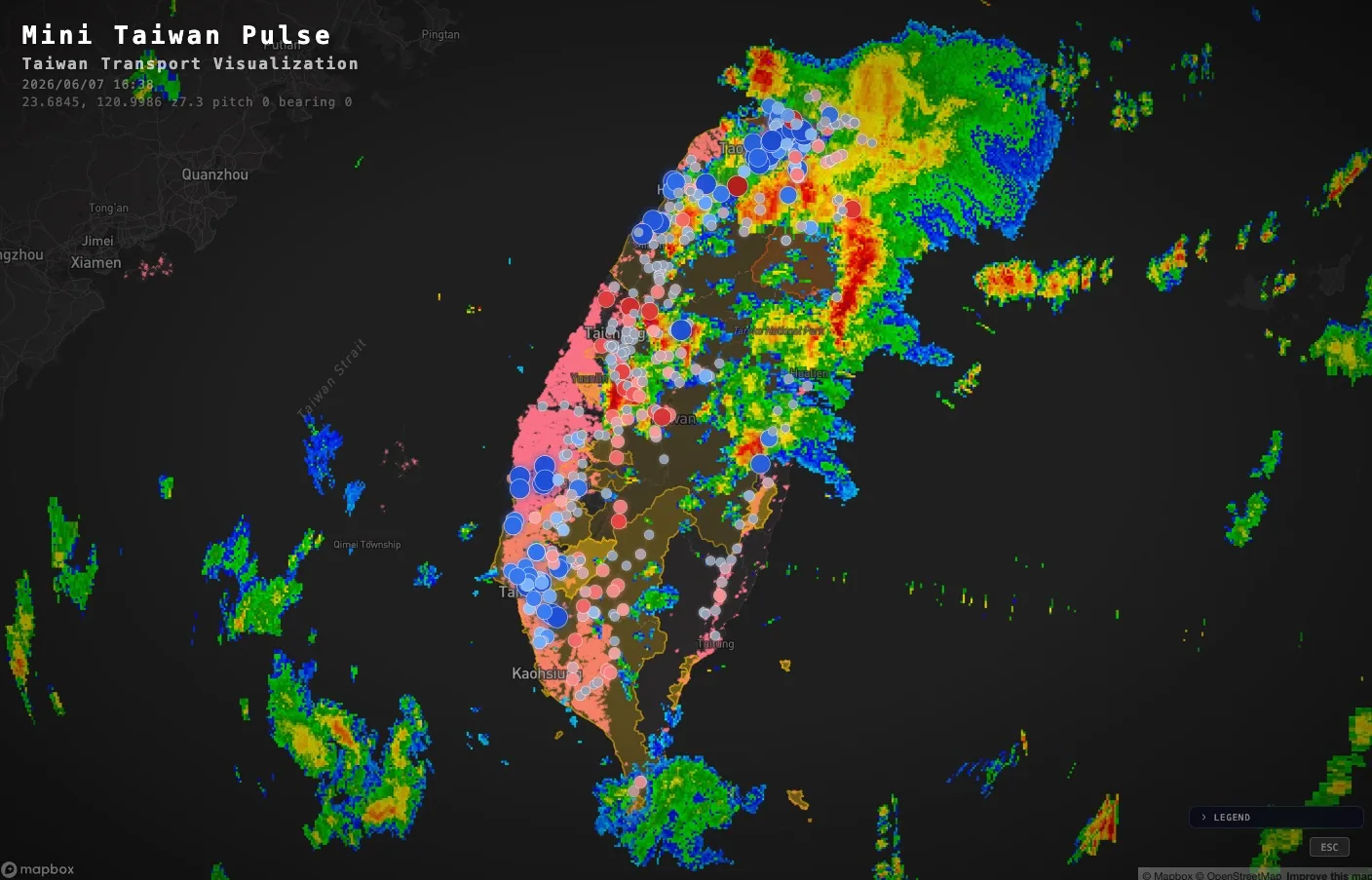 Ligne temporelle des fortes pluies et catastrophes : échos radar, réservoirs, précipitations et alertes de catastrophe, à fréquences différentes, unifiés sur une ligne temporelle pour une relecture synchronisée